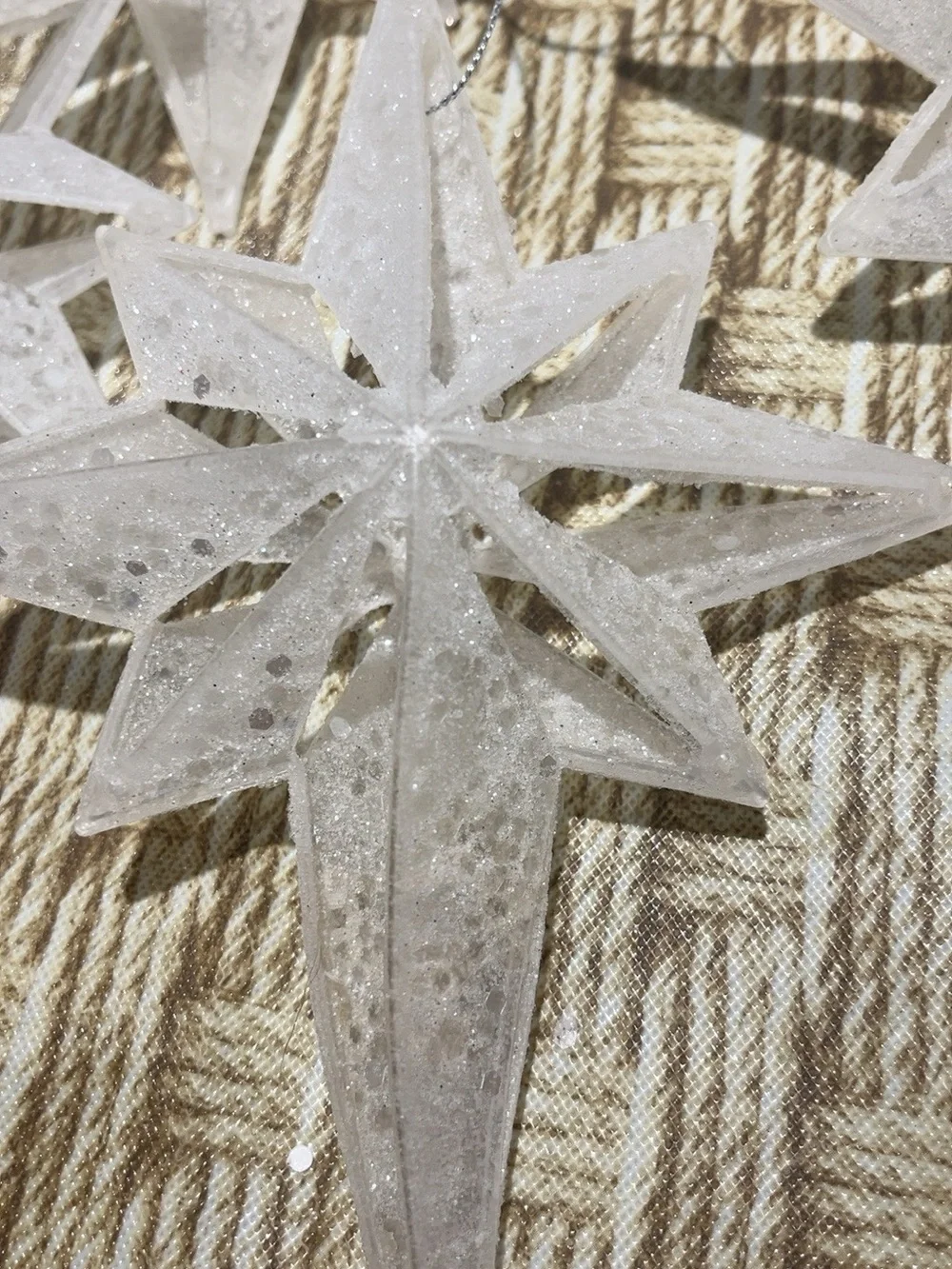 Lot of 6 Clear Acrylic Glitter Starburst Christmas Ornaments 8” Hanging Stars
